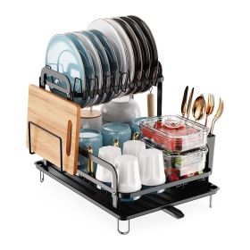 2-Tier Dish Drying Rack for Kitchen Counter Space Saving Rustproof Dish Rack with Drainboard Detachable Kitchen Drainer Set