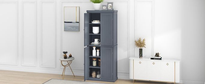 TOPMAX Freestanding Tall Kitchen Pantry, 72.4" Minimalist Kitchen Storage Cabinet Organizer with 4 Doors and Adjustable Shelves,Gray