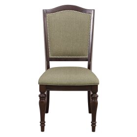 Dark Cherry Finish Dining Chairs Set of 2 Upholstered Seat and Back Nailhead Trim Wooden Furniture Side Chairs Set