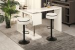 Round Storage Bar Stool Set of 2, Off White Linen Height Adjustable Barstool, 360°Counter Height Swivel Stool