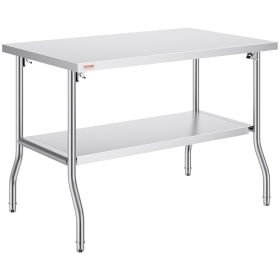 VEVOR Commercial Worktable Workstation 48x30 Inch Folding Commercial Prep Table, Double-Shelf Stainless Steel Folding Table