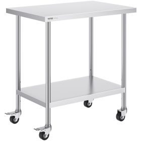 VEVOR Stainless Steel Work Table 24 x 36 x 38 Inch, with 4 Wheels, 3 Adjustable Height Levels