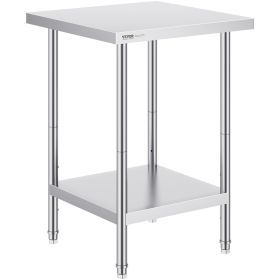 VEVOR Stainless Steel Prep Table, 24 x 24 x 34 Inch, Heavy Duty Metal Worktable with 3 Adjustable Height Levels