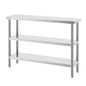 VEVOR Stainless Steel Food Prep Table, 14 x 48 x 34 Inch Commercial Kitchen Worktable, with 2 Adjustable Undershelf