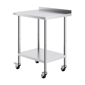 VEVOR 24 x 30 x 40 Inch Stainless Steel Work Table, Commercial Food Prep Worktable with Casters, Heavy Duty Prep Worktable