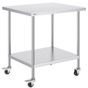 VEVOR Stainless Steel Work Table 30 x 18 x 38 Inch, with 4 Wheels, 3 Adjustable Height Levels