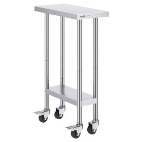 VEVOR Stainless Steel Work Table 24 x 12 x 38 Inch, with 4 Wheels, 3 Adjustable Height Levels