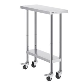 VEVOR Stainless Steel Work Table 30 x 12 x 38 Inch, with 4 Wheels, 3 Adjustable Height Levels