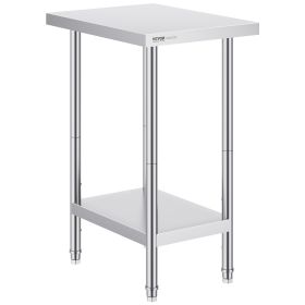 VEVOR Stainless Steel Prep Table, 24 x 18 x 34 Inch, Heavy Duty Metal Worktable with 3 Adjustable Height Levels