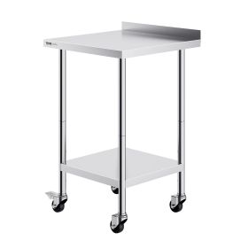 VEVOR 24 x 24 x 40 Inch Stainless Steel Work Table, Commercial Food Prep Worktable with Casters, Heavy Duty Prep Worktable