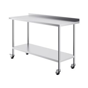 VEVOR 24 x 60 x 40 Inch Stainless Steel Work Table, Commercial Food Prep Worktable with Casters, Heavy Duty Prep Worktable