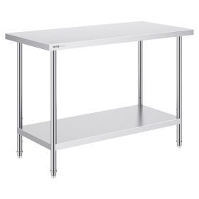 VEVOR Stainless Steel Prep Table, 24 x 48 x 34 Inch, Heavy Duty Metal Worktable with 3 Adjustable Height Levels