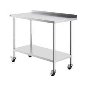 VEVOR 24 x 48 x 40 Inch Stainless Steel Work Table, Commercial Food Prep Worktable with Casters, Heavy Duty Prep Worktable