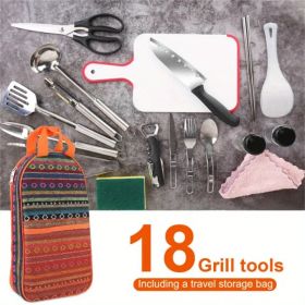 Portable 19-Piece Camping Cookware Kit - Complete Outdoor Kitchen Gear for Picnics & Bonfire Cooking - With Convenient Carry Bag