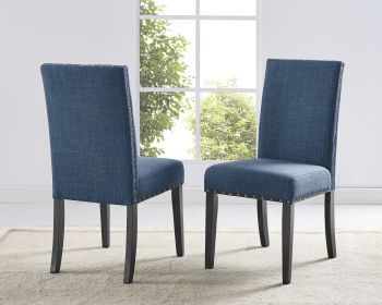 Biony Fabric Dining Chairs with Nailhead Trim, Set of 2, Blue