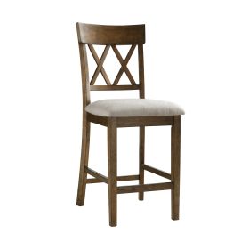 Light Oak Finish Counter Height Chairs Set of 2 Padded Seat Double Cross Back Wooden Kitchen Dining Funiture