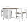 TREXM 5-Piece Multi-Functional Rubber Wood Counter Height Dining Set with Padded Chairs and Integrated 9 Bar Wine Compartment