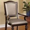 Classic Contemporary Set of 2 Arm Chairs Dark Walnut Pewter Solid wood Chair Padded Leatherette Upholstered Seat Turned Legs Kitchen Dining Room Furni