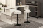 Round Storage Bar Stool Set of 2, Off White Linen Height Adjustable Barstool, 360°Counter Height Swivel Stool