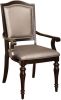 Classic Contemporary Set of 2 Arm Chairs Dark Walnut Pewter Solid wood Chair Padded Leatherette Upholstered Seat Turned Legs Kitchen Dining Room Furni