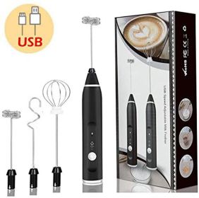 Milk Frother Electric Egg Beater USB Charging Mixer For Coffee Drink Portable (Color: Black)