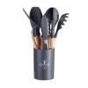 11pcs Wooden Handle Silicone Kitchen Utensils Set in holder, Non-stick Shovel Spoon Cooking Kitchen Utensils 11 Pieces Set Silicone Shovel Spoon