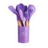 11pcs Wooden Handle Silicone Kitchen Utensils Set in holder, Non-stick Shovel Spoon Cooking Kitchen Utensils 11 Pieces Set Silicone Shovel Spoon