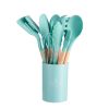 11pcs Wooden Handle Silicone Kitchen Utensils Set in holder, Non-stick Shovel Spoon Cooking Kitchen Utensils 11 Pieces Set Silicone Shovel Spoon