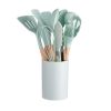 11pcs Wooden Handle Silicone Kitchen Utensils Set in holder, Non-stick Shovel Spoon Cooking Kitchen Utensils 11 Pieces Set Silicone Shovel Spoon