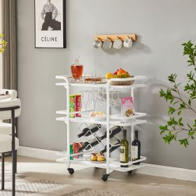 Drinks Trolley Cart with Rolling Wheels Hotel Serving Cart with Wine and Glass Holders Bar Carts (Color: White)