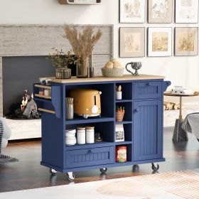 Kitchen Island Cart with Storage Cabinet and Two Locking Wheels,Solid wood desktop,Microwave cabinet (Color: as Pic)